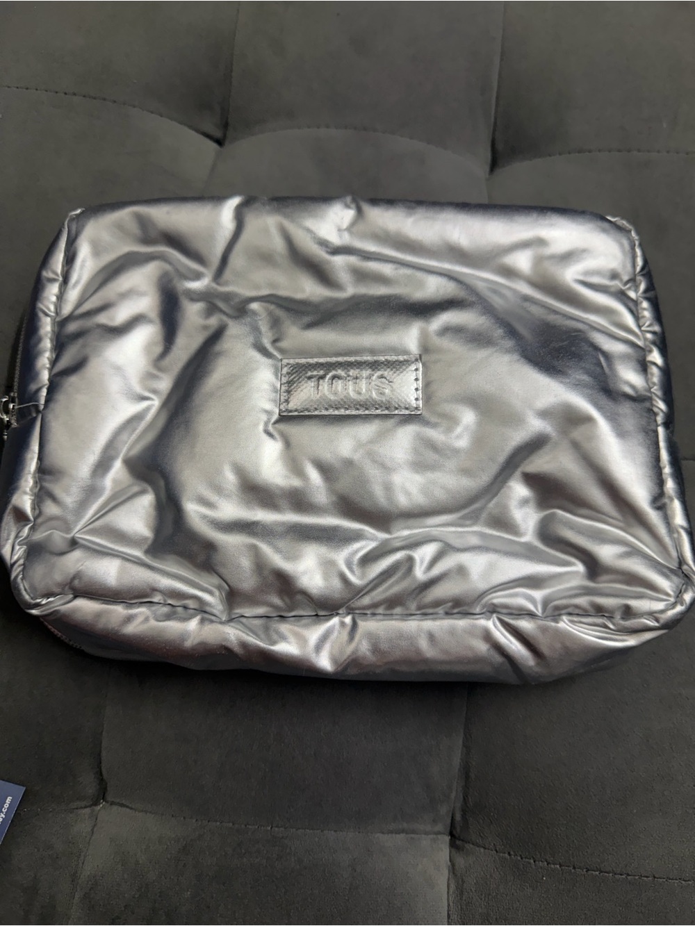 Tous Metallic Silver Quilted Toiletry Pouch